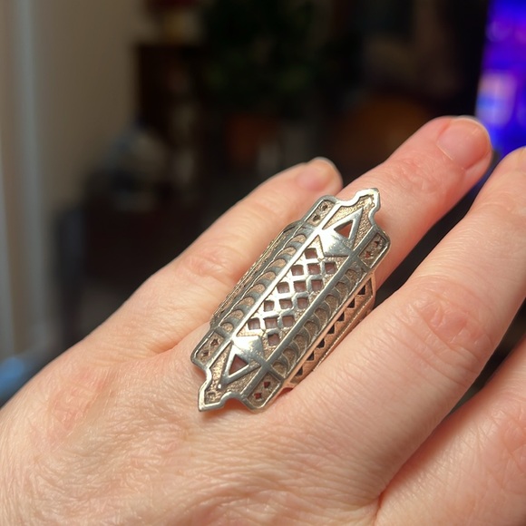 VTG Gothic Cathedral Window Geometric Full Finger Tower Sterling Silver Ring - Picture 8 of 8